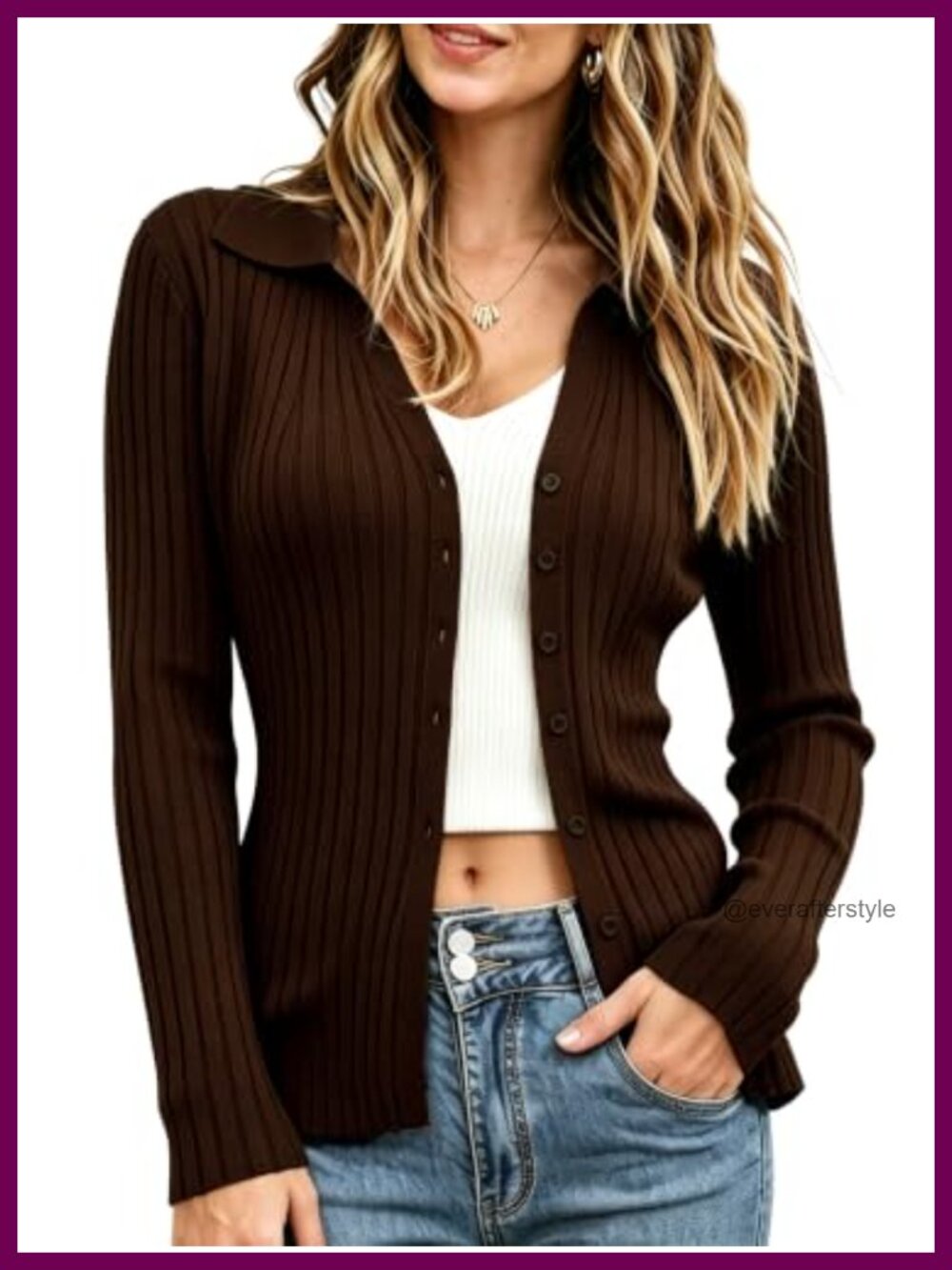 Knit Collared Button Up Sweater Cinched Waist Cardigan Long Sleeve